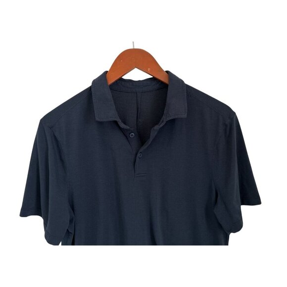 Lululemon Mens Navy Blue Polo Shirt Short Sleeve Lightweight Button-Up Collar - Picture 3 of 7